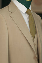 Beige Linen Blend 3-Piece Wedding Suit | Tailored Groom & Groomsmen Attire