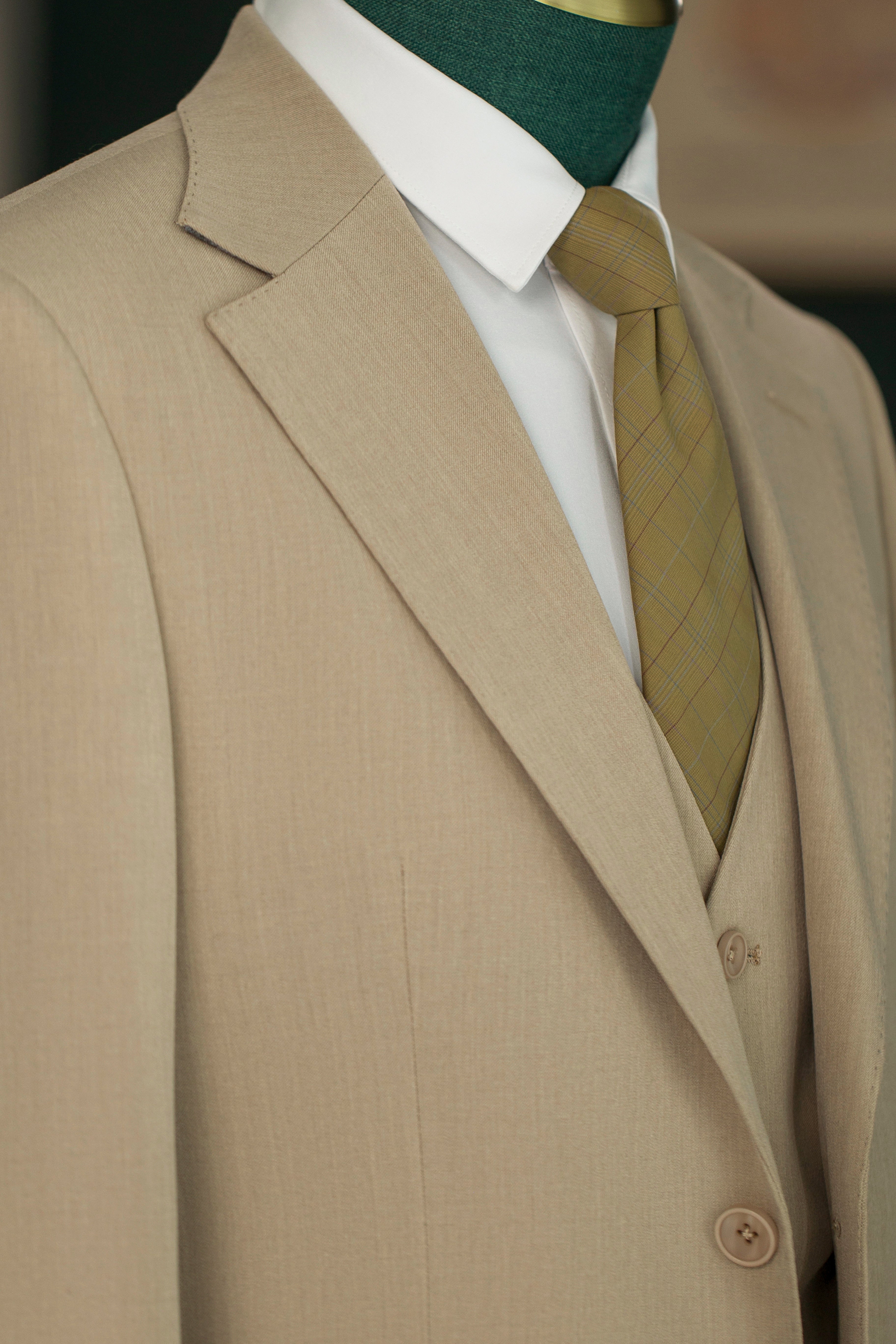 Beige Linen Blend 3-Piece Wedding Suit | Tailored Groom & Groomsmen Attire