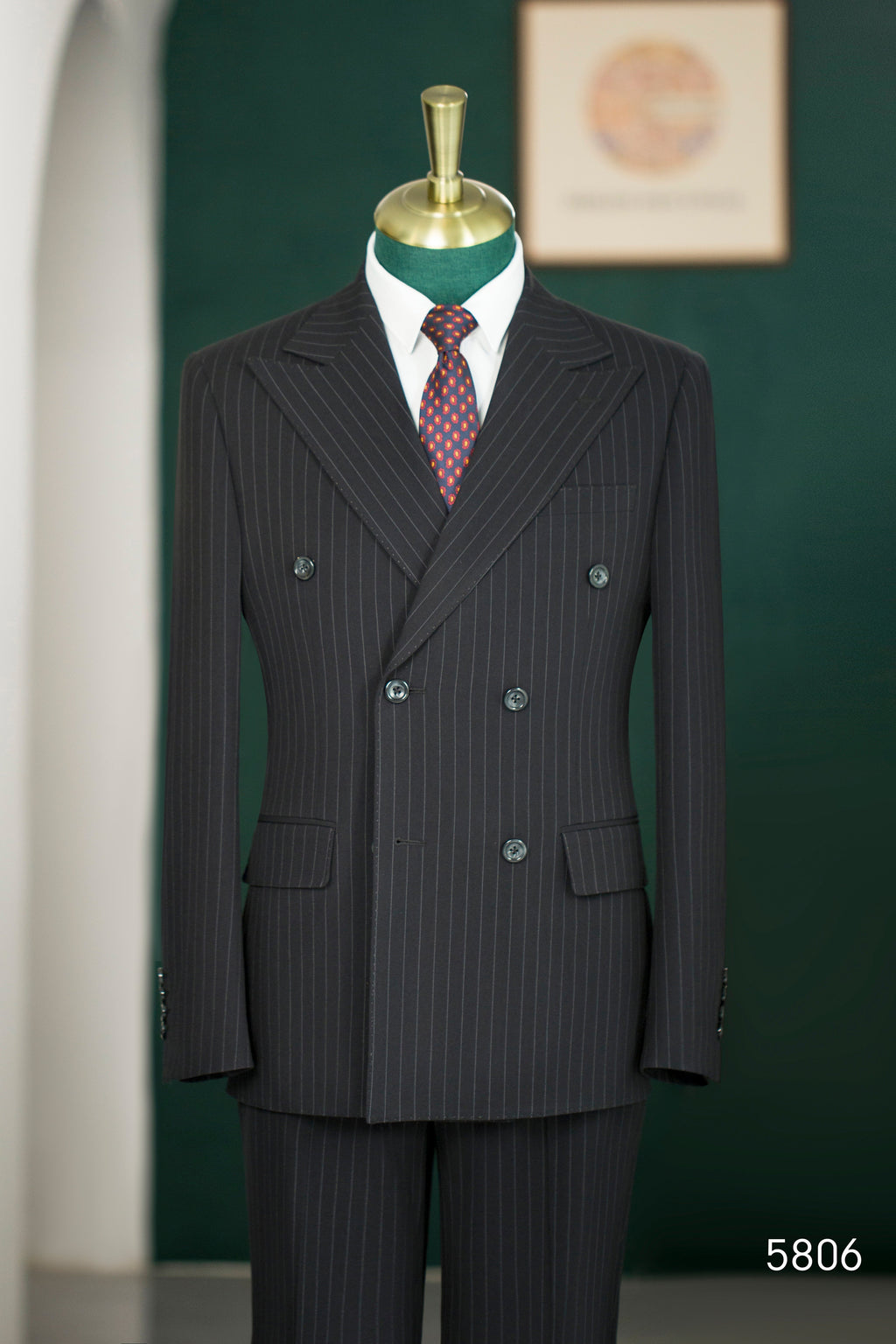 Black Pinstripe Wool Double-Breasted 3-Piece Wedding Suit | Tailored Groom & Groomsmen Attire