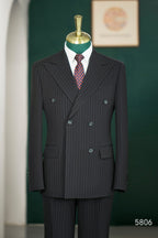 Black Pinstripe Wool Double-Breasted 3-Piece Wedding Suit | Tailored Groom & Groomsmen Attire