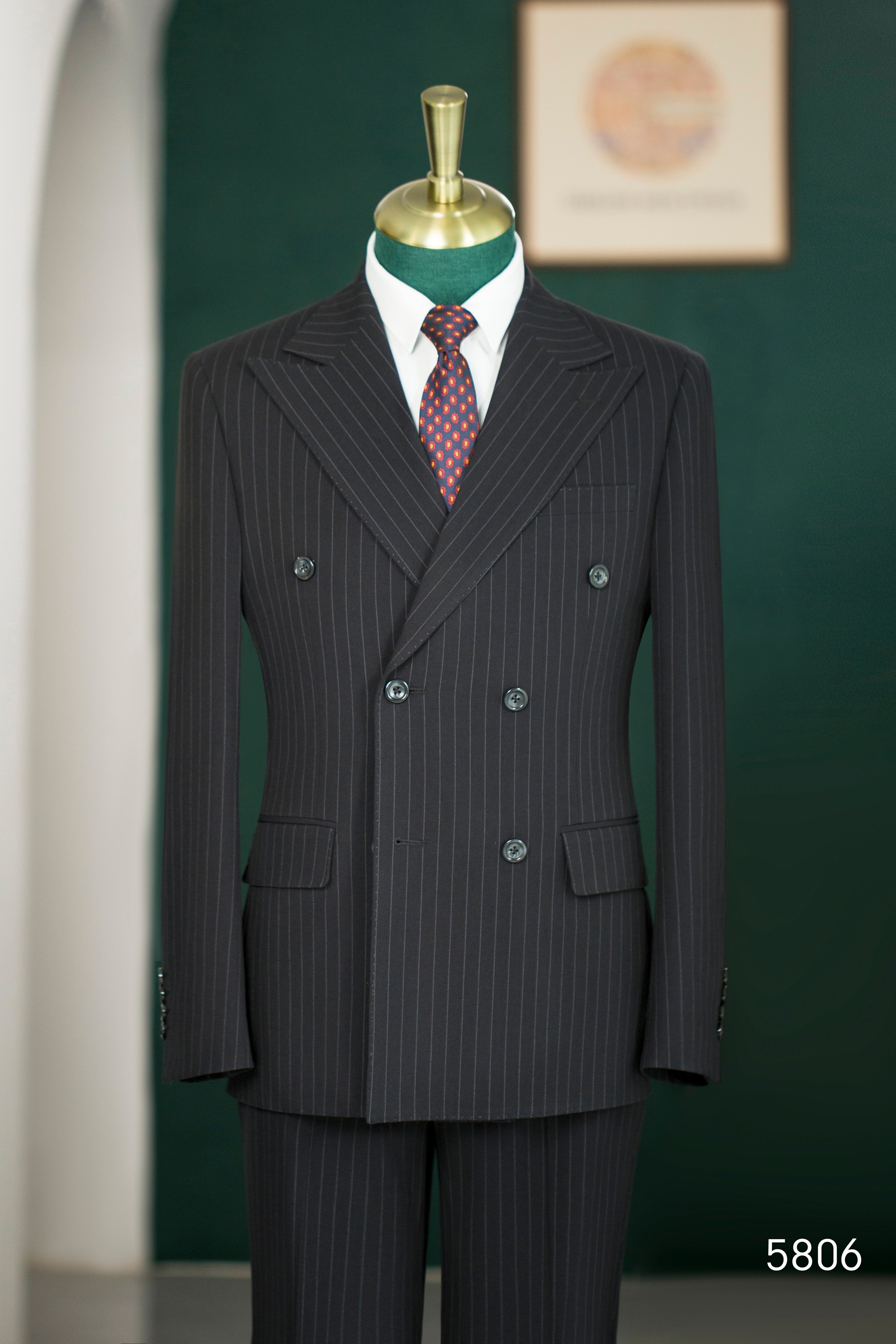 Black Pinstripe Wool Double-Breasted 3-Piece Wedding Suit | Tailored Groom & Groomsmen Attire