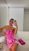 Vestido de Fiesta para el Baile de Bienvenida Sin Tirantes en Color Rosa Modelo Y2206