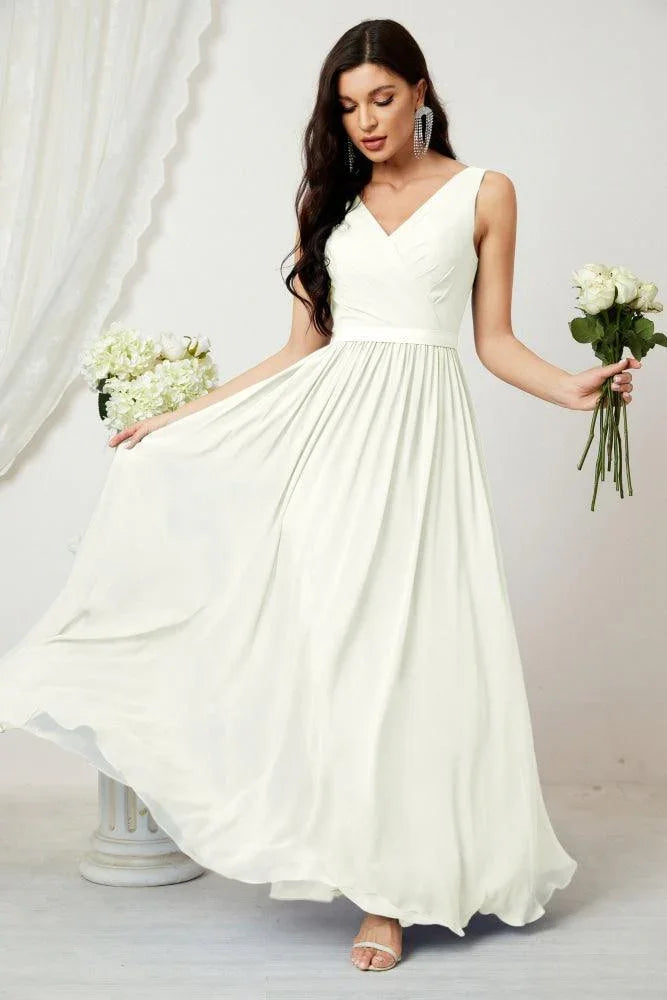 Vestido de dama de honor largo de gasa para mujer, línea A sin mangas, vestido formal de baile de graduación para fiesta nocturna, vestido de regreso a casa 2808