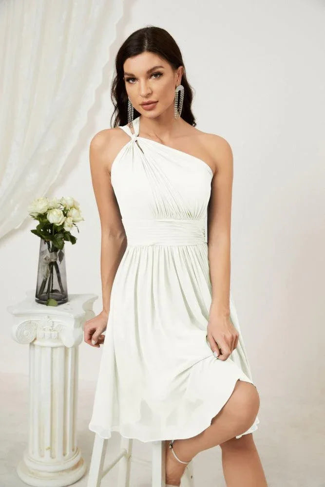 Vestido de dama de honor corto de chiffon de un hombro Numbersea para mujer Vestidos formales para fiesta y regreso a casa 2804