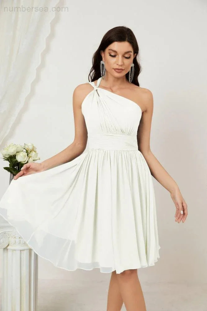 Vestido de dama de honor corto de chiffon de un hombro Numbersea para mujer Vestidos formales para fiesta y regreso a casa 2804