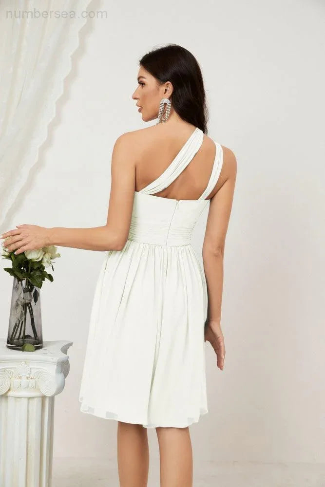 Vestido de dama de honor corto de chiffon de un hombro Numbersea para mujer Vestidos formales para fiesta y regreso a casa 2804