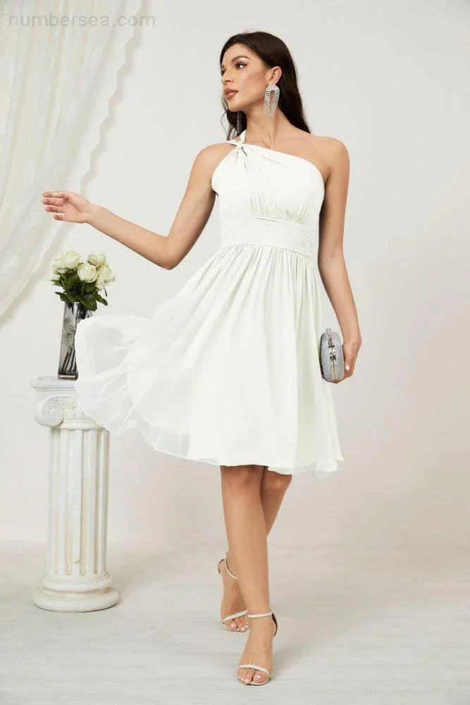 Vestido de dama de honor corto de chiffon de un hombro Numbersea para mujer Vestidos formales para fiesta y regreso a casa 2804