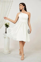 Vestido de dama de honor corto de chiffon de un hombro Numbersea para mujer Vestidos formales para fiesta y regreso a casa 2804