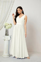 Abito da Sera Donna in Chiffon Lungo per Damigelle, Scollato, Senza Maniche, Linea A, per Feste Serali, Ballo di Fine Anno e Homecoming, Modello 2808