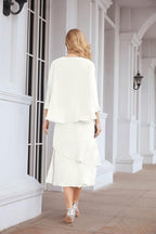 Vestido de festa formal para mãe da noiva, corte A, duas peças, Numbersea 28072 