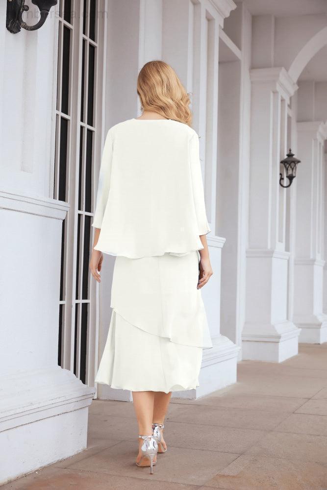 Vestido de festa formal para mãe da noiva, corte A, duas peças, Numbersea 28072 