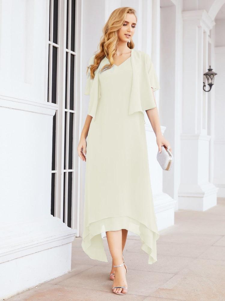 Vestido de festa formal para mãe da noiva, corte A, duas peças, Numbersea 28073 