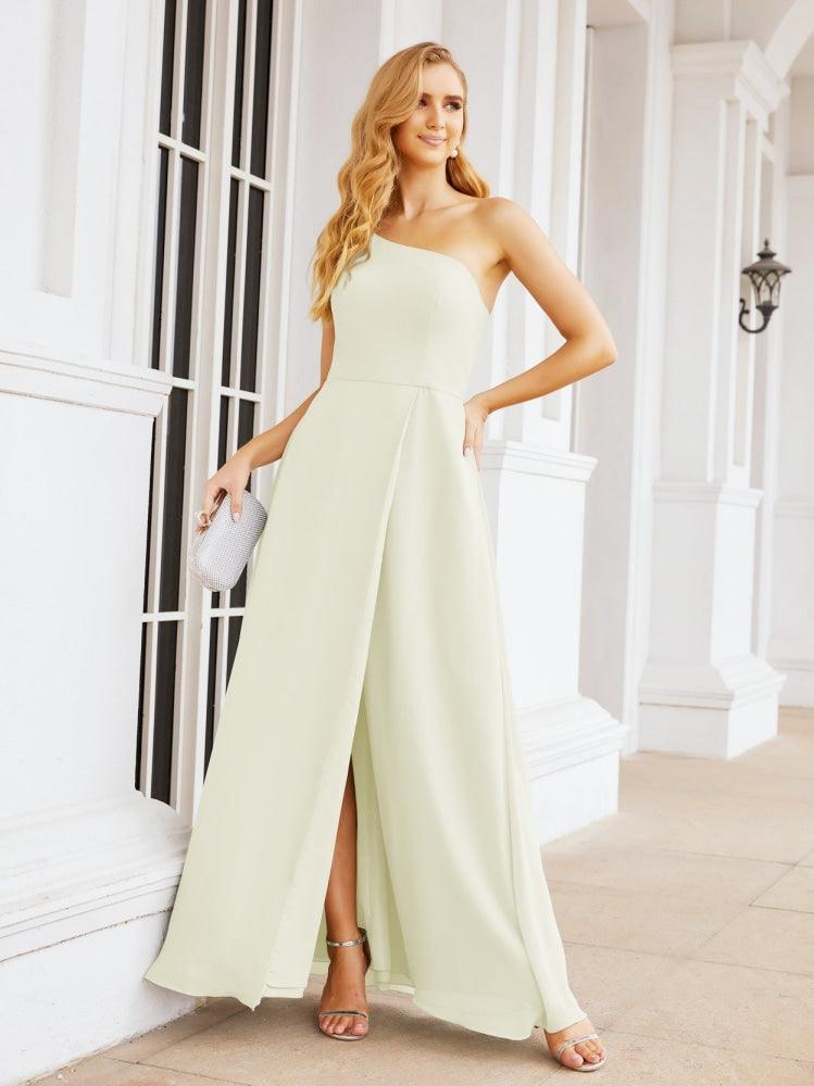 Vestidos de baile de cerimónia Numbersea para mulher com um ombro só e fenda lateral para madrinhas e madrinhas 28052 