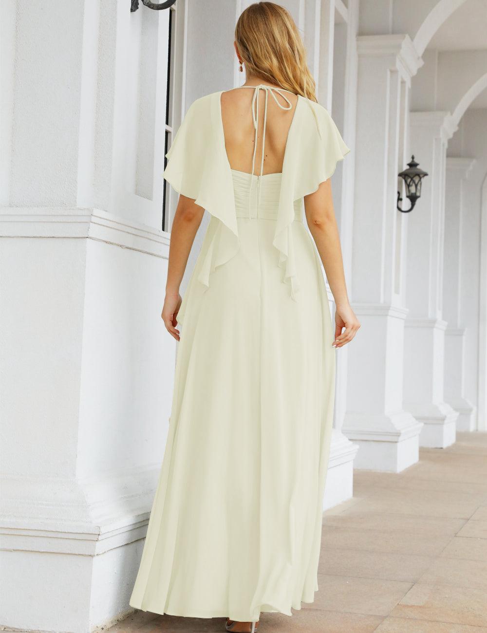 Numbersea Chiffon Bridesmaid Dresses Long Formal Evening Prom Mother of The Bride Dress with Flutter Sleeve     SEA28040