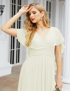Numbersea Chiffon Bridesmaid Dresses Long Formal Evening Prom Mother of The Bride Dress with Flutter Sleeve     SEA28040