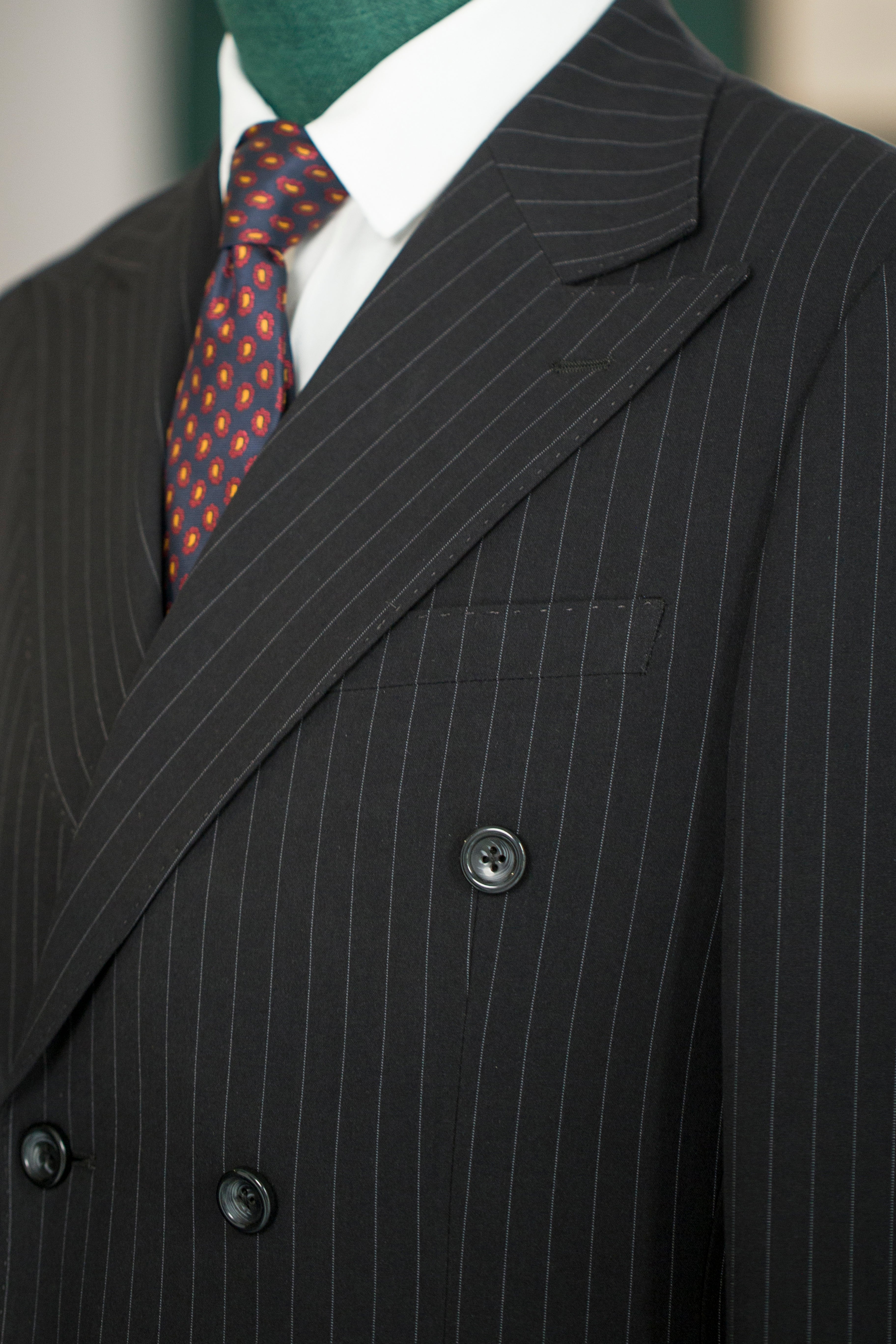 Black Pinstripe Wool Double-Breasted 3-Piece Wedding Suit | Tailored Groom & Groomsmen Attire
