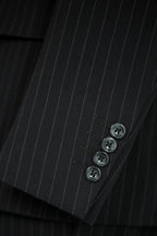 Black Pinstripe Wool Double-Breasted 3-Piece Wedding Suit | Tailored Groom & Groomsmen Attire