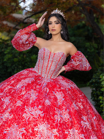 Vestido de baile sem alças com mangas abalonadas de LizLuo Quince 26084