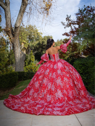 Vestido de baile sem alças com mangas abalonadas de LizLuo Quince 26084
