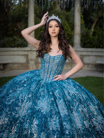 Vestido de baile sem alças com mangas abalonadas de LizLuo Quince 26084