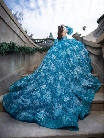 Vestido de baile sem alças com mangas abalonadas de LizLuo Quince 26084