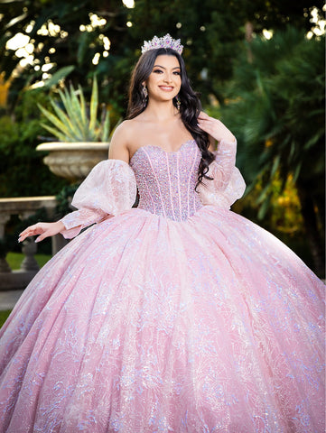 Vestido de baile sem alças com mangas abalonadas de LizLuo Quince 26084
