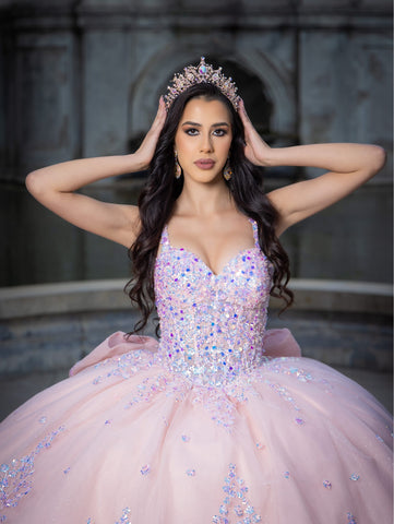 Vestido de baile sem mangas com mangas abalonadas de LizLuo Quince 26086