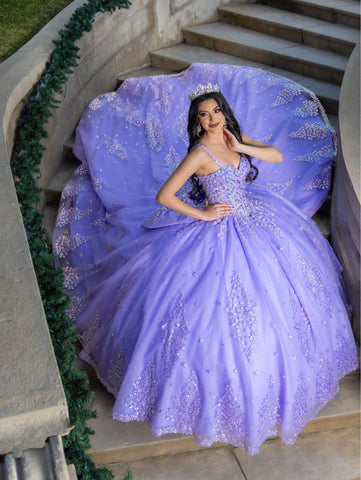 Vestido de baile sem mangas com mangas abalonadas de LizLuo Quince 26086