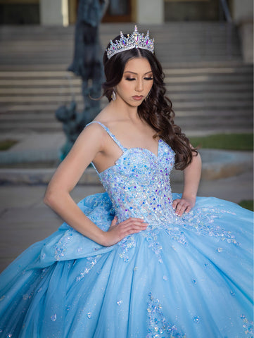 Vestido de baile sem mangas com mangas abalonadas de LizLuo Quince 26086