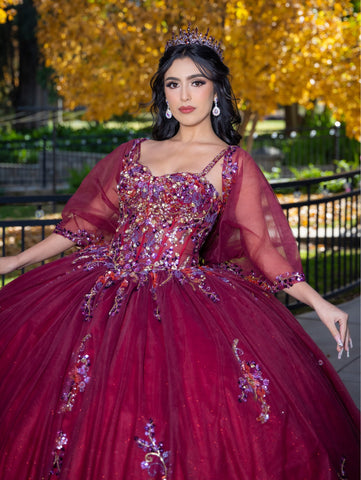 Vestido de baile com aplicações e manga curta de LizLuo Quince 26087