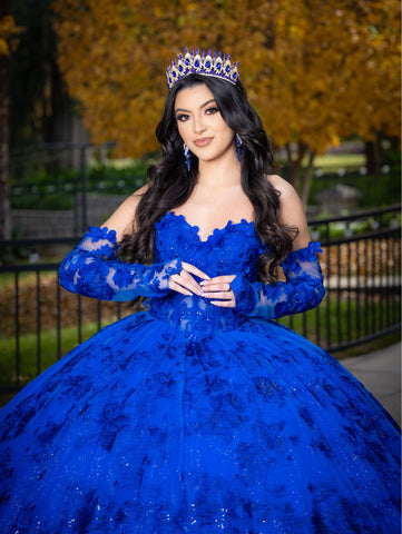 Vestido de baile com aplicações e mangas compridas da LizLuo Quince 26092