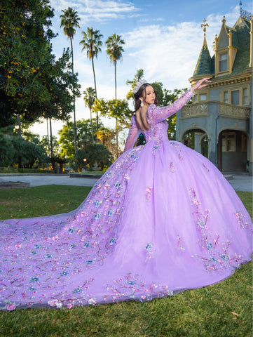 Vestido de baile com aplicações e mangas compridas de LizLuo Quince 26093