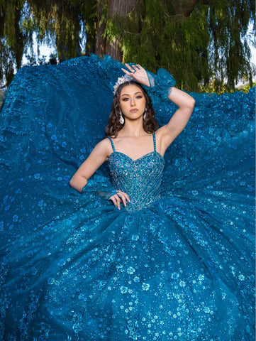 Vestido de baile sem alças com aplicações, de LizLuo Quince 26094