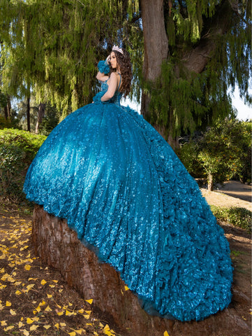 Vestido de baile sem alças com aplicações, de LizLuo Quince 26094
