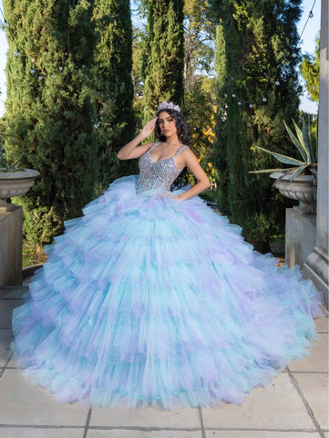 Vestido de baile sem mangas com folhos, de LizLuo Quince 26095