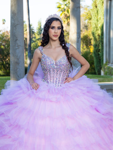 Vestido de baile sem mangas com folhos, de LizLuo Quince 26095