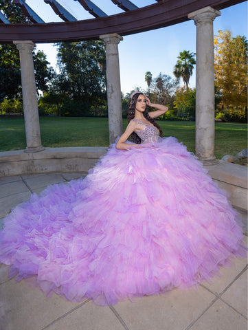 Vestido de baile sem mangas com folhos, de LizLuo Quince 26095