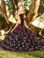 Vestido de baile sem alças com estampado floral 3D da LizLuo Quince 26099