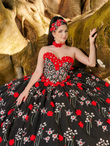 Trägerloses Ballkleid mit 3D-Blumenmuster von LizLuo Quince 26099