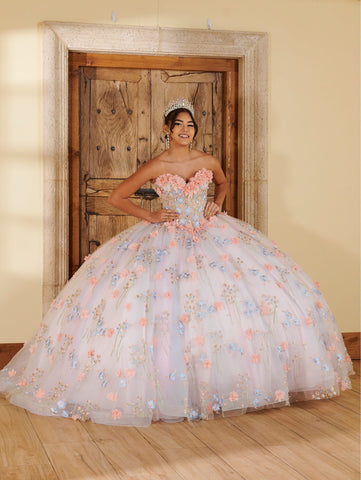 Trägerloses Ballkleid mit 3D-Blumenmuster von LizLuo Quince 26099