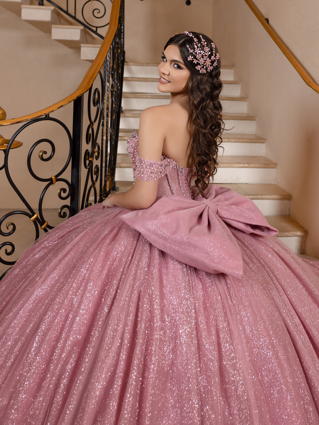 Glitter Off Shoulder Ball Gown by LizLuo Quince 26104