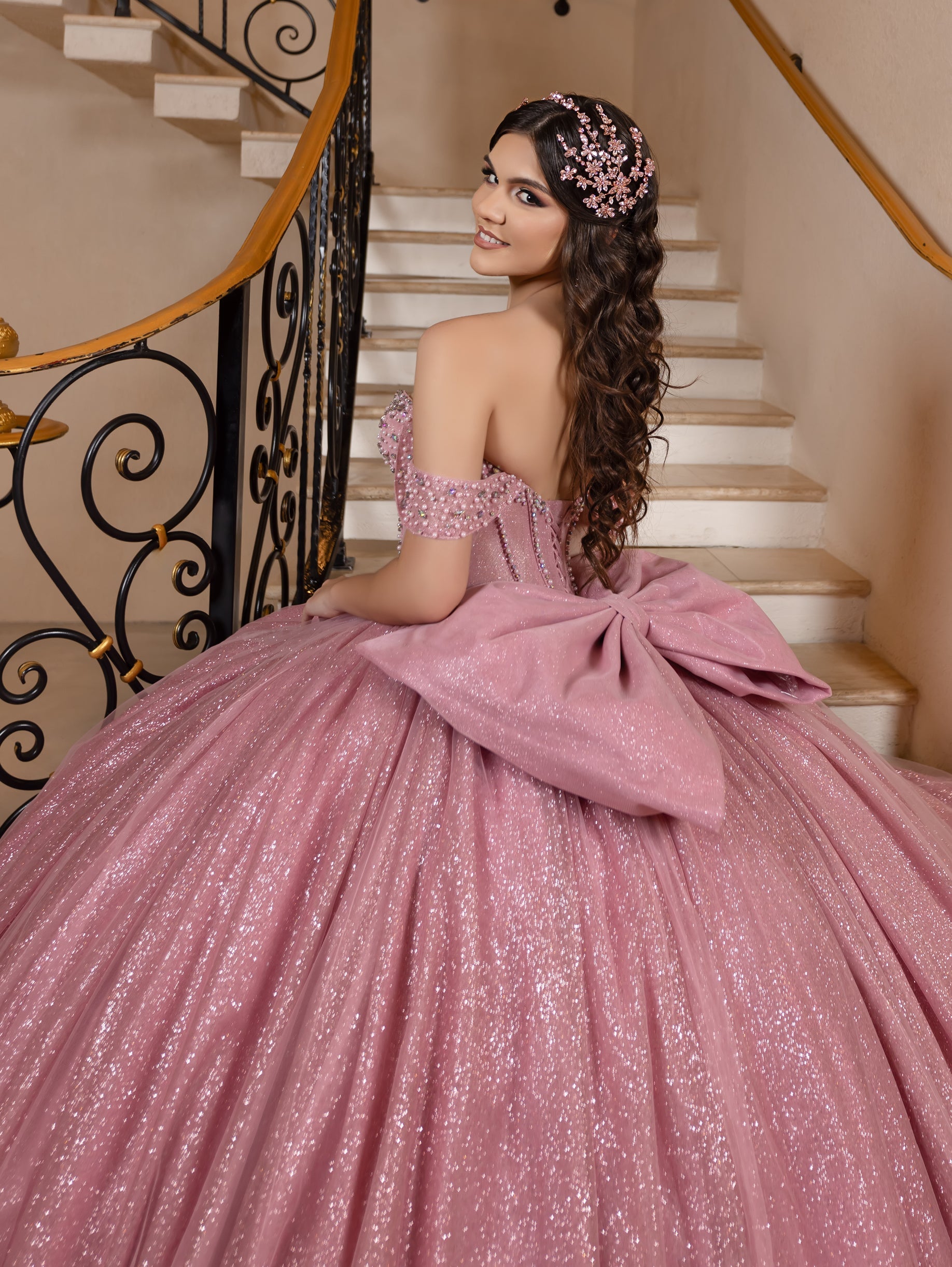 Glitter Off Shoulder Ball Gown by LizLuo Quince 26104