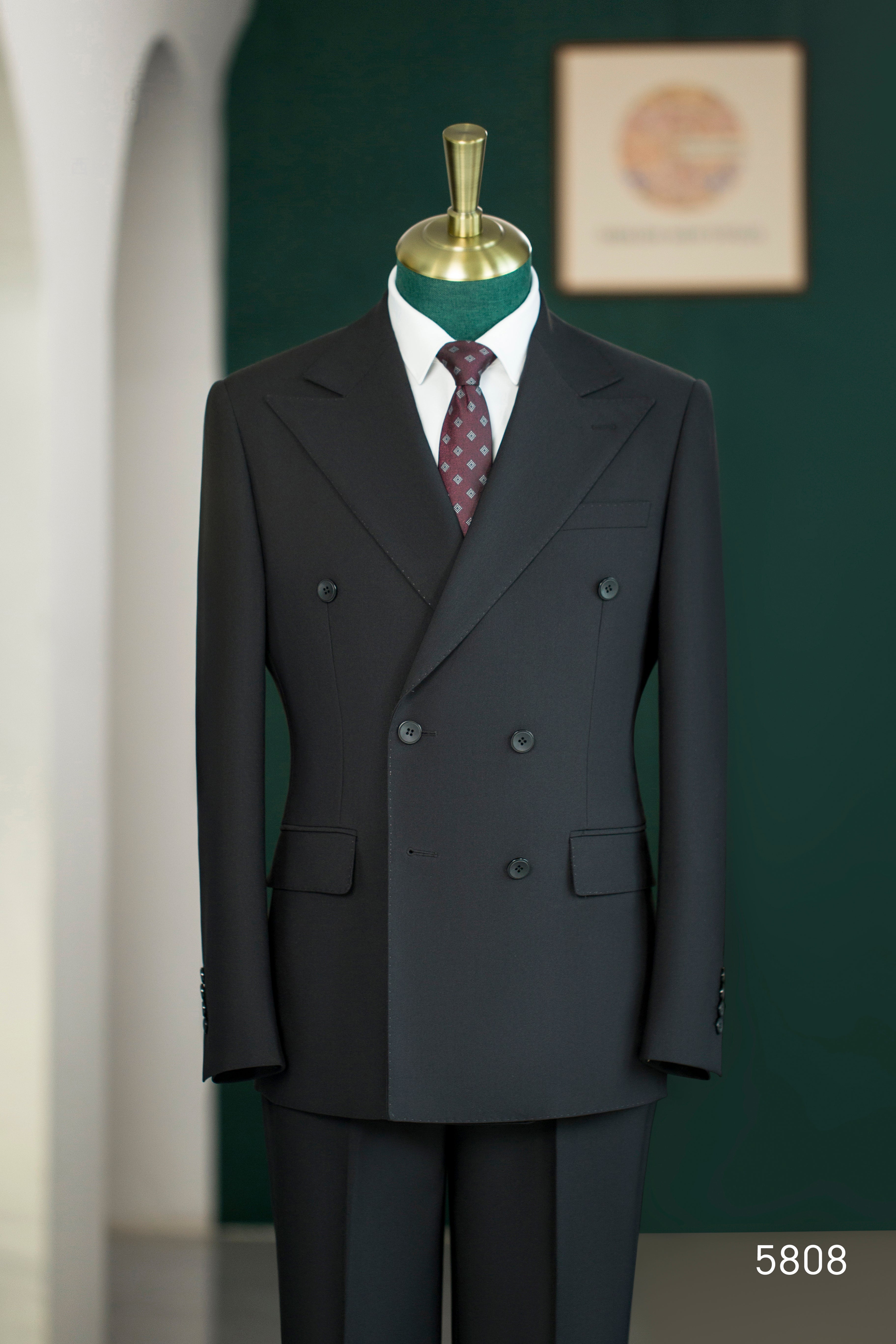 Black Wool Double-Breasted 3-Piece Wedding Suit | Tailored Groom & Groomsmen Attire