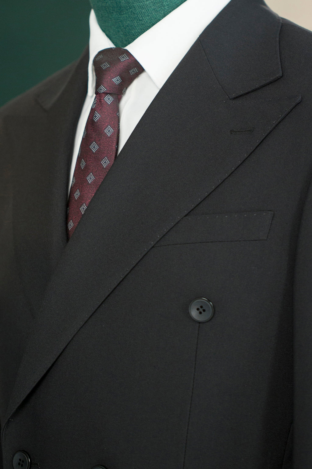 Black Wool Double-Breasted 3-Piece Wedding Suit | Tailored Groom & Groomsmen Attire