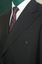 Black Wool Double-Breasted 3-Piece Wedding Suit | Tailored Groom & Groomsmen Attire