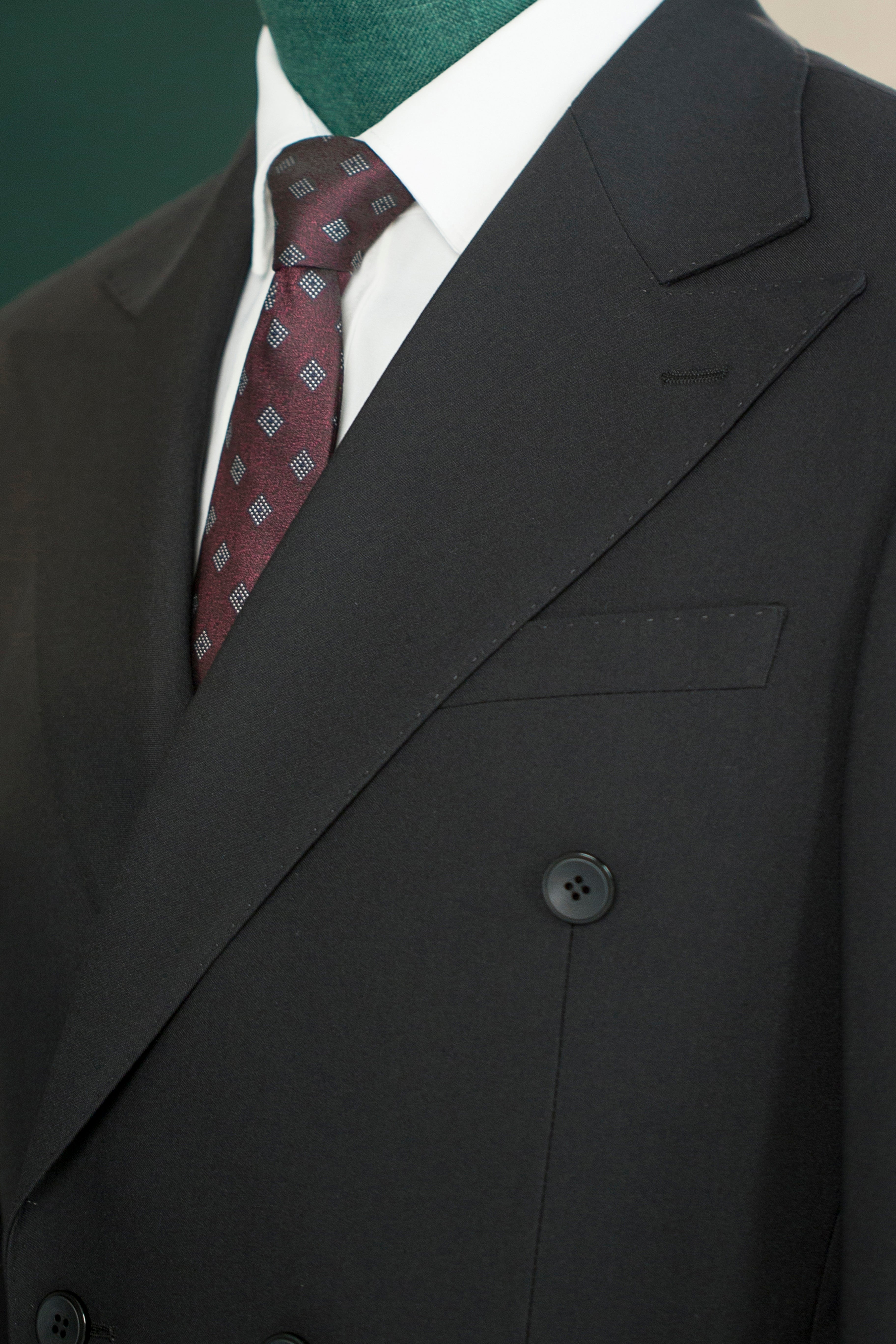 Black Wool Double-Breasted 3-Piece Wedding Suit | Tailored Groom & Groomsmen Attire