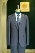 Three-Piece Subtle Pinstripe Grey Wool Suit | Tailored Formal Groom & Business Suit