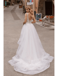 Engagement Formal Wedding Dresses Court Train Mermaid / Trumpet Sleeveless V Neck Satin With Appliques Solid Color