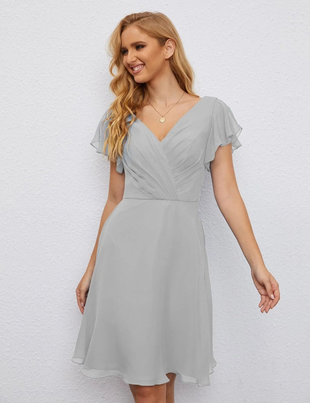 Vestido de Regreso a Casa con Espalda en U de Numbersea Vestido Formal para el Baile de Graduación Largo hasta la Rodilla Mangas Cortas Vestido para Fiesta de Cóctel 28077