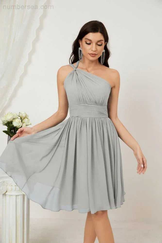 Vestido de dama de honor corto de chiffon de un hombro Numbersea para mujer Vestidos formales para fiesta y regreso a casa 2804